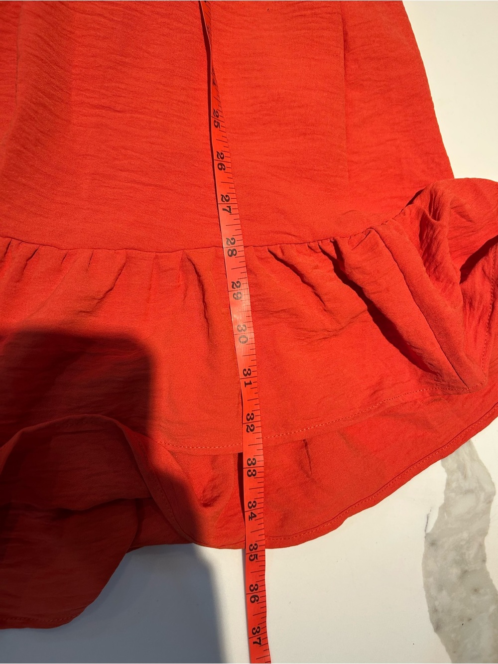 Square Neck Long Sleeve Ruffle Hem Dress in Vibrant Orange - Picture 8 of 8